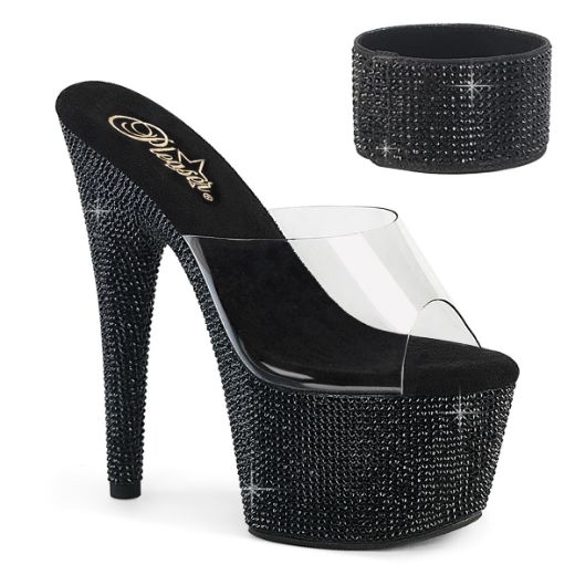 Product image of Pleaser BEJEWELED-712RS Clr/Blk RS 7 Inch Heel 2 3/4 Inch PF RS Embellished Slide w/Matching Cuff