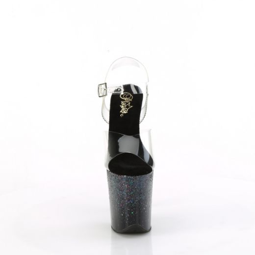Product image of Pleaser FLAMINGO-808SS Clr/Blk Multi Glitter 8 Inch Heel 4 Inch PF Ankle Strap Sandal