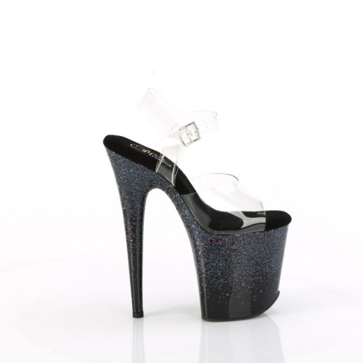 Product image of Pleaser FLAMINGO-808SS Clr/Blk Multi Glitter 8 Inch Heel 4 Inch PF Ankle Strap Sandal