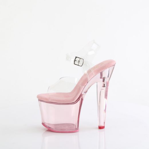 Product image of Pleaser LOVESICK-708T Clr/B. Pink Tinted 7 Inch Heart Shaped Heel 3 1/4 Inch PF Ankle Strap Sandal