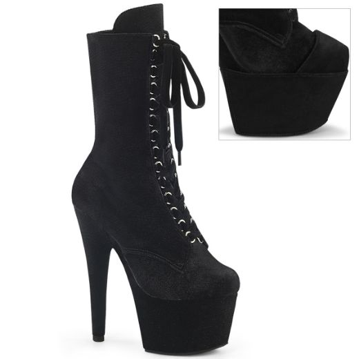 Product image of Pleaser ADORE-1045VEL Blk Velvet/Blk Velvet 7 Inch Heel 2 3/4 Inch PF Velvet Lace-Up Front Ankle Boot