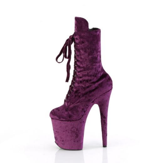 Product image of Pleaser FLAMINGO-1045VEL Purple Velvet/Purple Velvet 8 Inch Heel 4 Inch PF Velvet Lace-Up Front Ankle Boot