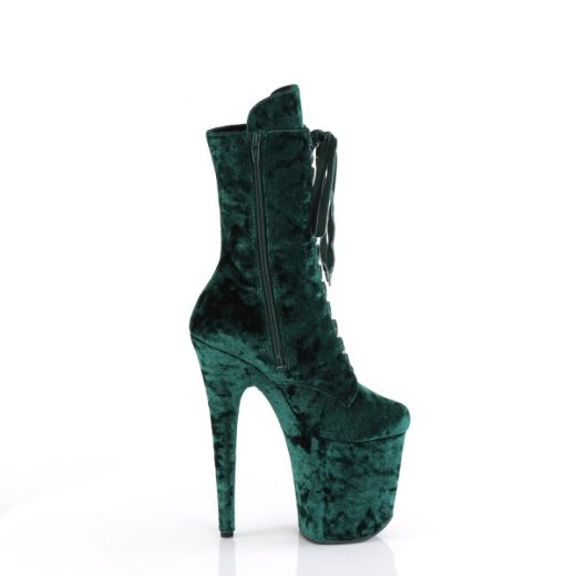 Product image of Pleaser FLAMINGO-1045VEL Emerald Green Velvet/Emerald Green Velvet 8 Inch Heel 4 Inch PF Velvet Lace-Up Front Ankle Boot
