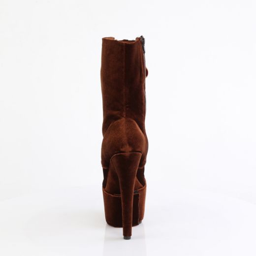 Product image of Pleaser ADORE-1045VEL Brown Velvet/M 7 Inch Heel 2 3/4 Inch PF Velvet Lace-Up Front Ankle Boot