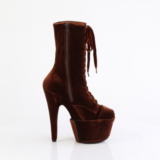Product image of Pleaser ADORE-1045VEL Brown Velvet/M 7 Inch Heel 2 3/4 Inch PF Velvet Lace-Up Front Ankle Boot