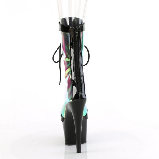 Product image of Pleaser ADORE-1047 Blk Pat-Holo/Blk 7 Inch Heel 2 3/4 Inch PF Lace-Up Front Anke Boot Back Zip