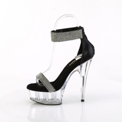 Product image of Pleaser DELIGHT-641 Blk Shimmery Fabric/Clr 6 Inch Heel 1 3/4 Inch PF Rhinestoned Close Back Sandal Back Zip