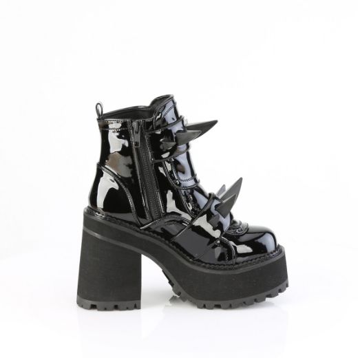 Product image of Demoniacult ASSAULT-72 Blk Pat 4 3/4 Inch Heel 2 1/4 Inch PF Ankle Boot Inside Zip