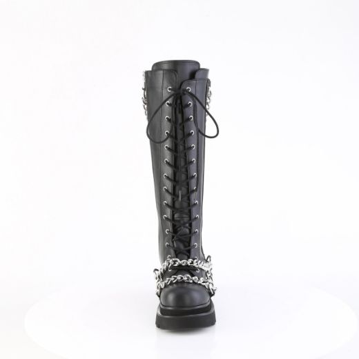 Product image of Demoniacult RENEGADE-215 Blk Vegan Leather 2 1/2 Inch Tiered PF Lace-Up Knee High Boots Inside Zip