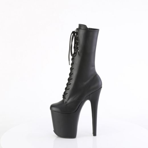 Product image of Pleaser FLAMINGO-1054 Blk Faux Leather/Blk Matte 8 Inch Heel 4 Inch PF Lace-Up Front Mid Calf Boot Side Zip
