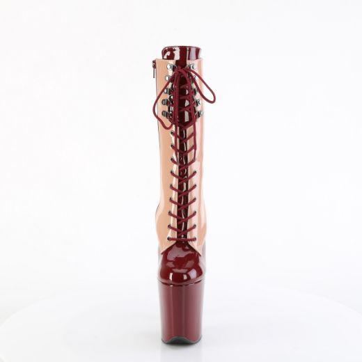 Product image of Pleaser FLAMINGO-1054DC Blush-Burgundy Pat/Blush Burgundy 8 Inch Heel 4 Inch PF Two Tone Lace-Up Mid Calf Boot Side Zip