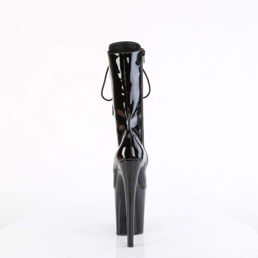 Product image of Pleaser FLAMINGO-1054 Blk Pat/Blk 8 Inch Heel 4 Inch PF Lace-Up Front Mid Calf Boot Side Zip