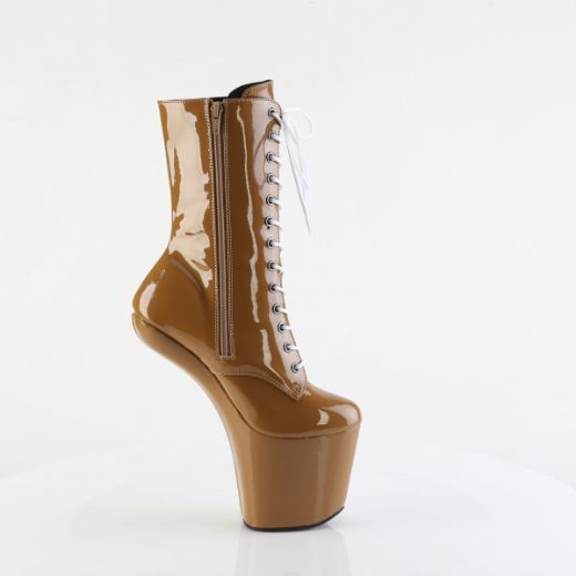 Product image of Pleaser CRAZE-1040TT Taupe-Wht Pat/Taupe-Wht 8 Inch Heelless 3 Inch PF Two Tone Lace-Up Ankle Boot Side Zip