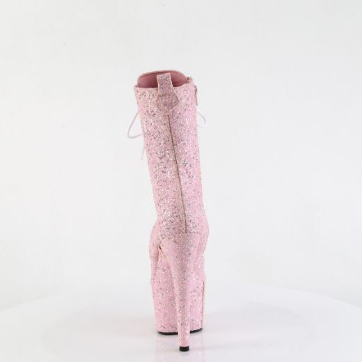 Product image of Pleaser ADORE-1040GR B. Pink Multi Glitters/Matching 7 Inch Heel 2 3/4 Inch PF Lace-Up Front Ankle Boot Side Zip