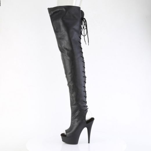 Product image of Pleaser DELIGHT-4019 Blk Faux Le/Blk Matte 6 Inch Heel 1 3/4 Inch PF Back Lace Crotch Boot Side Zip