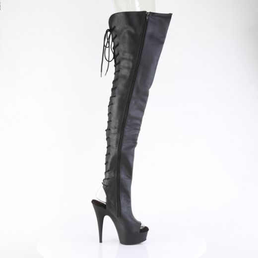 Product image of Pleaser DELIGHT-4019 Blk Faux Le/Blk Matte 6 Inch Heel 1 3/4 Inch PF Back Lace Crotch Boot Side Zip