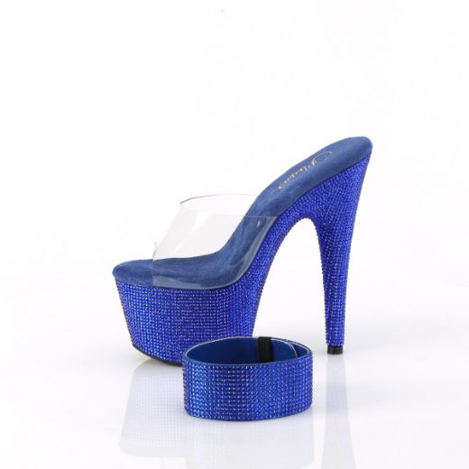 Product image of Pleaser BEJEWELED-712RS Clr/Royal Blue RS 7 Inch Heel 2 3/4 Inch PF RS Embellished Slide w/Matching Cuff