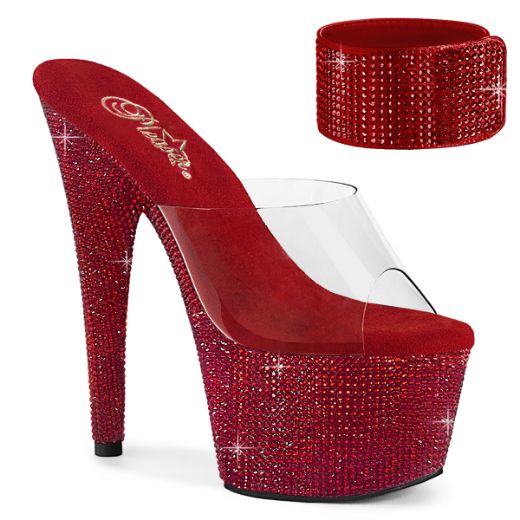 Product image of Pleaser BEJEWELED-712RS Clr/Ruby Red RS 7 Inch Heel 2 3/4 Inch PF RS Embellished Slide w/Matching Cuff
