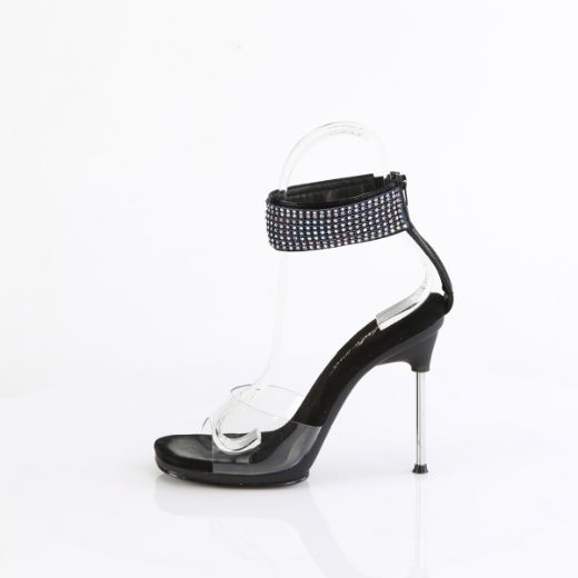 Product image of Fabulicious CHIC-42 Clr-Blk Faux Leather-AB RS/Blk 4 1/2 Inch Heel 1/4 Inch PF Ankle Strap Sandal w/RS Back Zip