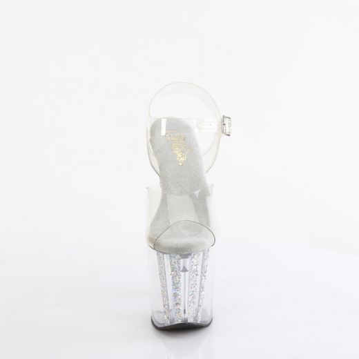 Product image of Pleaser ENCHANT-708AQUA-04 Clr/Clr-Slv Multi Glitter 8 Inch Heel 3 3/4 Inch PF Ankle Strap Sandal