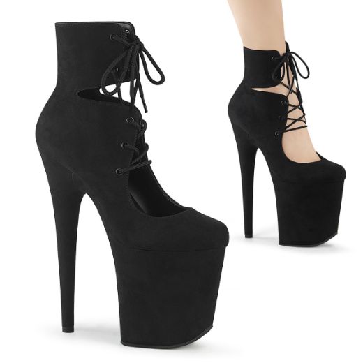 Product image of Pleaser FLAMINGO-800-22 Blk Faux Suede/Blk Faux Suede 8 Inch Heel 4 Inch PF Lace-Up Front Bootie