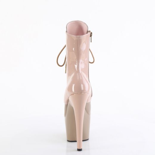 Product image of Pleaser ADORE-1020DC Dusty Pink-Sand Pat/M 7 Inch Heel 2 3/4 Inch PF Two Tone Lace-Up Ankle Boot Side Zip