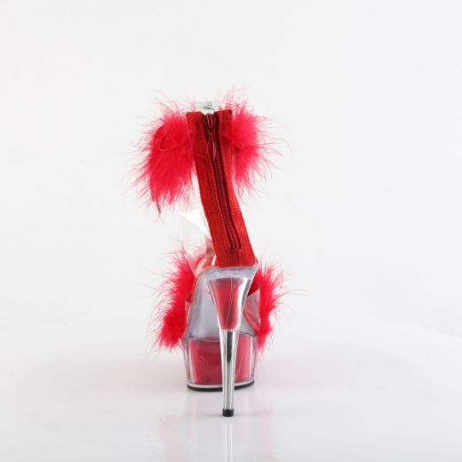 Product image of Pleaser DELIGHT-624F Clr-Red Fur/M 6 Inch Heel 1 3/4 Inch PF Marabou Fur Ankle Cuff Sandal Back Zip