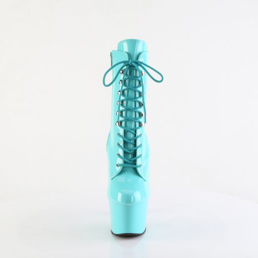 Product image of Pleaser ADORE-1020 Aqua Pat/Aqua 7 Inch Heel 2 3/4 Inch PF Lace-Up Front Ankle Boot Side Zip