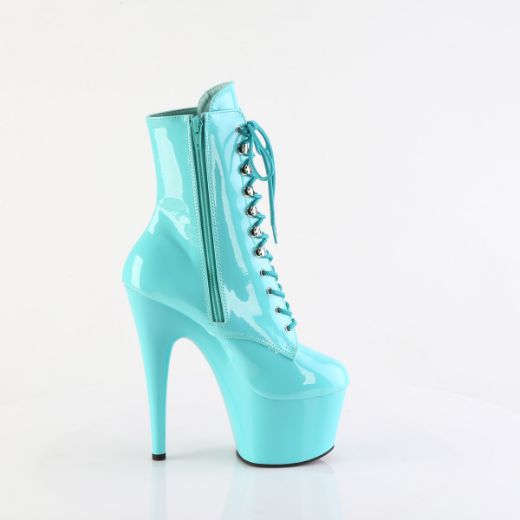 Product image of Pleaser ADORE-1020 Aqua Pat/Aqua 7 Inch Heel 2 3/4 Inch PF Lace-Up Front Ankle Boot Side Zip