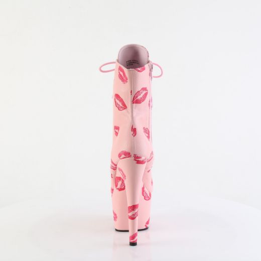 Product image of Pleaser ADORE-1020KISSES B. Pink Faux Leather/B. Pink Faux Leathe 7 Inch Heel 2 3/4 Inch PF Lace-Up Lips Print Ankle Boot Side Zip