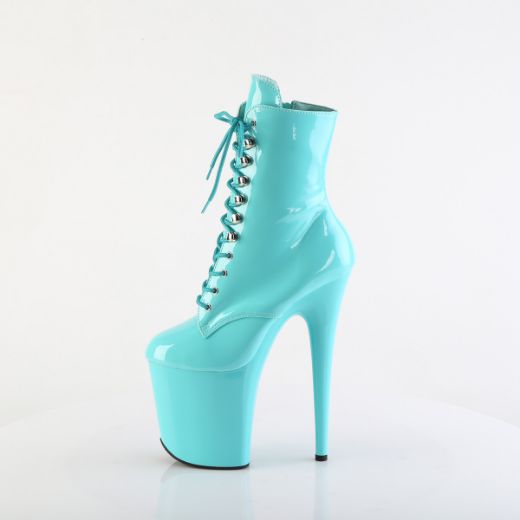 Product image of Pleaser FLAMINGO-1020 Aqua Pat/Aqua 8 Inch Heel 4 Inch PF Lace-Up Front Ankle Boot Side Zip