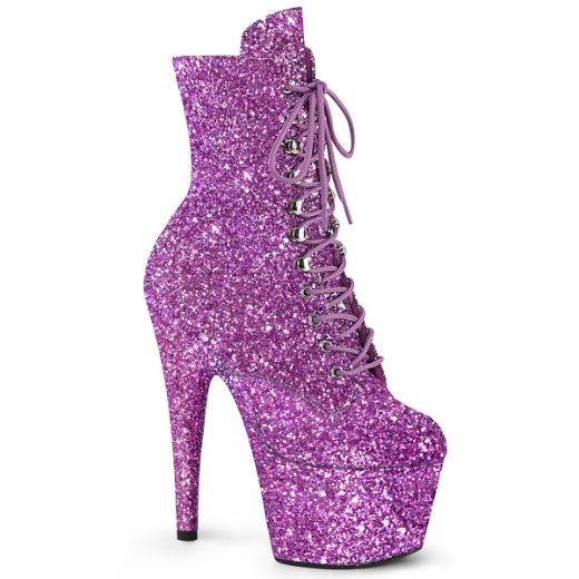 Product image of Pleaser ADORE-1020GWR Lavender Glitter/Lavender Glitter 7 Inch Heel 2 3/4 Inch PF Lace-Up Glitter Ankle Boot Side Zip