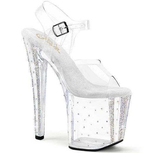 Product image of Pleaser ENCHANT-708RS-01 Clr/Clr-AB RS 8 Inch Heel 3 3/4 Inch PF Rhinestone Studded Ankle Strap Sandal