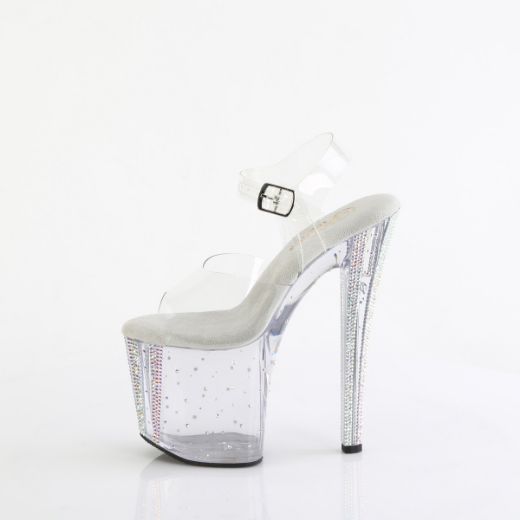 Product image of Pleaser ENCHANT-708RS-01 Clr/Clr-AB RS 8 Inch Heel 3 3/4 Inch PF Rhinestone Studded Ankle Strap Sandal