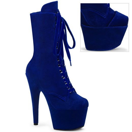 Product image of Pleaser ADORE-1045VEL Navy Blue Velvet/Navy Blue Velvet 7 Inch Heel 2 3/4 Inch PF Velvet Lace-Up Front Ankle Boot