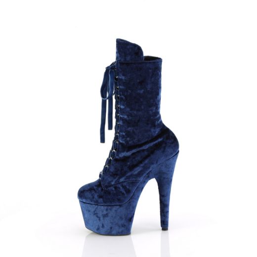 Product image of Pleaser ADORE-1045VEL Navy Blue Velvet/Navy Blue Velvet 7 Inch Heel 2 3/4 Inch PF Velvet Lace-Up Front Ankle Boot