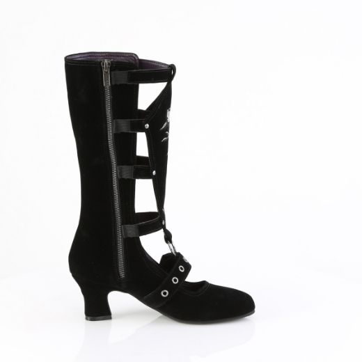 Product image of Demoniacult WHIMSY-118 Blk Vegan Suede 2 1/2 Inch Heel Mid-Calf Boot