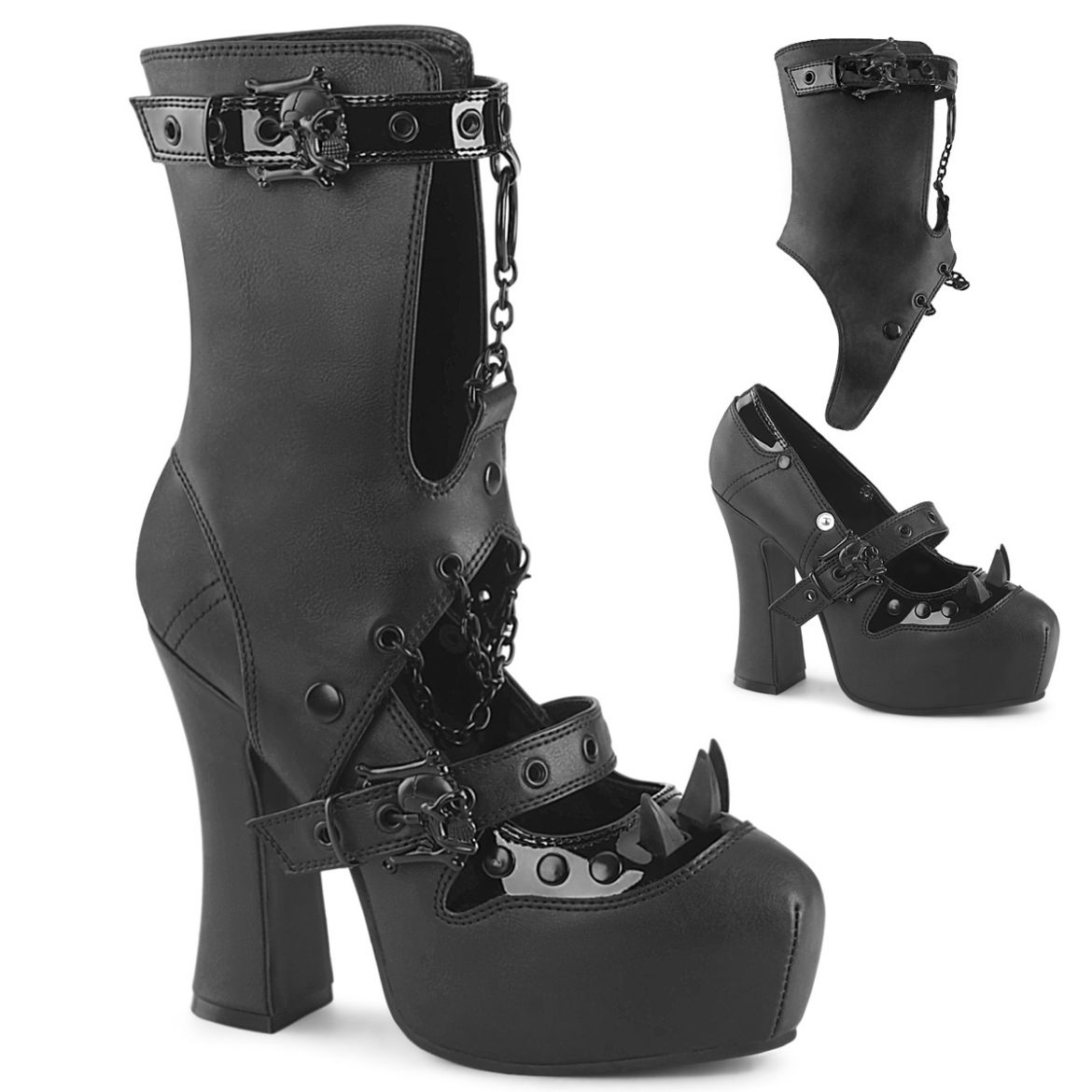 Product image of Demoniacult DEMON-13 Blk Vegan Leather 5 Inch Heel 1 1/2 Inch Concealed PF Maryjane Pump w/ Spat
