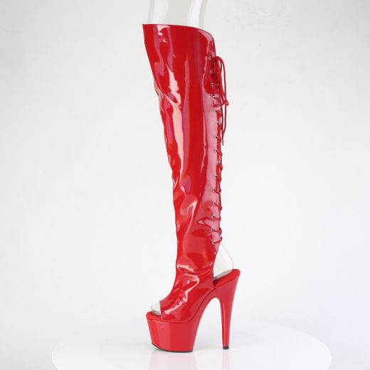Product image of Pleaser ADORE-3019HWR Red Str. Holo/Red Holo 7 Inch Heel 2 3/4 InchPF Open Toe/Heel Over-The-Knee Boot Side Zip