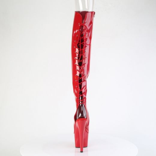 Product image of Pleaser ADORE-3019HWR Red Str. Holo/Red Holo 7 Inch Heel 2 3/4 InchPF Open Toe/Heel Over-The-Knee Boot Side Zip