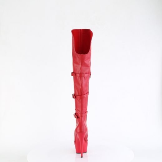 Product image of Pleaser DELIGHT-3018 Red Str. Faux Leather/Red Matte 6 Inch Heel 1 3/4 Inch PF Triple Buckle Strap OTK Boot Side Zip
