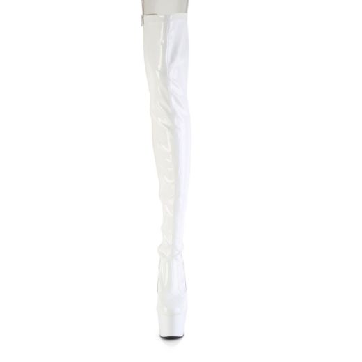 Product image of Pleaser ADORE-3850 Wht Str. Pat/Wht 7 Inch Heel 2 3/4 Inch PF Lace-Up Back Stretch Thigh Boot Side Zip