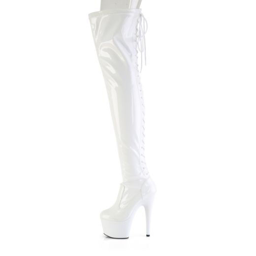 Product image of Pleaser ADORE-3850 Wht Str. Pat/Wht 7 Inch Heel 2 3/4 Inch PF Lace-Up Back Stretch Thigh Boot Side Zip