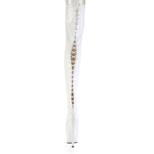 Product image of Pleaser ADORE-3850 Wht Str. Pat/Wht 7 Inch Heel 2 3/4 Inch PF Lace-Up Back Stretch Thigh Boot Side Zip