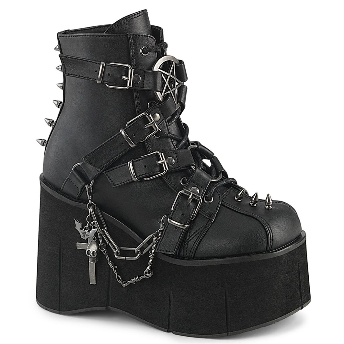 Product image of Demoniacult KERA-68 Blk Vegan Leather 4 1/2 Inch Platform Lace-Up Ankle BootInside Metal Zip