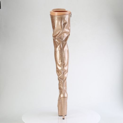 Product image of Pleaser ADORE-3020GP Gold Glitter Pat/M 7 Inch Heel 2 3/4 Inch PF Lace-Up Stretch Thigh Boot Side Zip