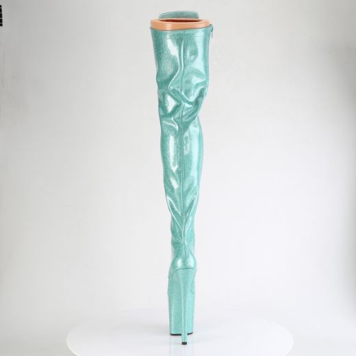 Product image of Pleaser FLAMINGO-3020GP Aqua Glitter Pat/M 8 Inch Heel 4 Inch PF Lace-Up Stretch Thigh Boot Side Zip