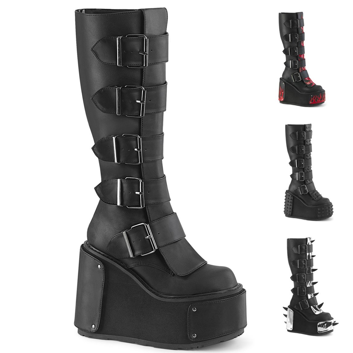 Product image of Demoniacult TRANSFORMER-800 Blk Vegan Leather 5 1/2 Inch Wedge PF Boot w/ Interchangeable Panels Back Zip