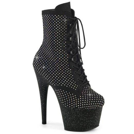 Product image of Pleaser ADORE-1020RM Blk Faux Suede-RS Mesh/Blk Matte 7 Inch Heel 2 3/4 Inch PF Lace-Up RS Mesh Ankle Boot Side Zip