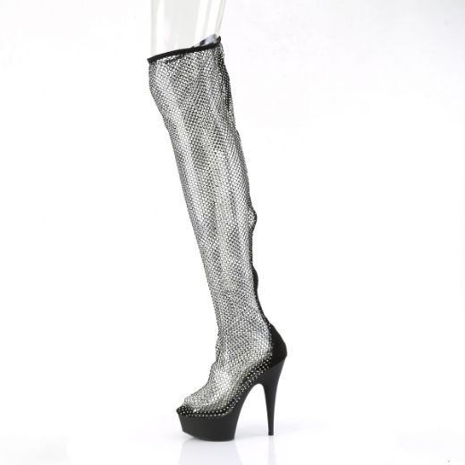 Product image of Pleaser DELIGHT-3009 Blk Faux Suede-RS Mesh/Blk Matte 6 Inch Heel 1 3/4 Inch PF Pull-On RS Mesh Thigh High Boot